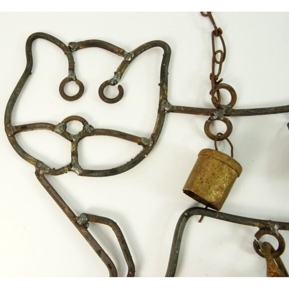Vintage Folk Art Cat Wind Chimes Rustic Decor Metal Art 13in - Picture 3 of 8
